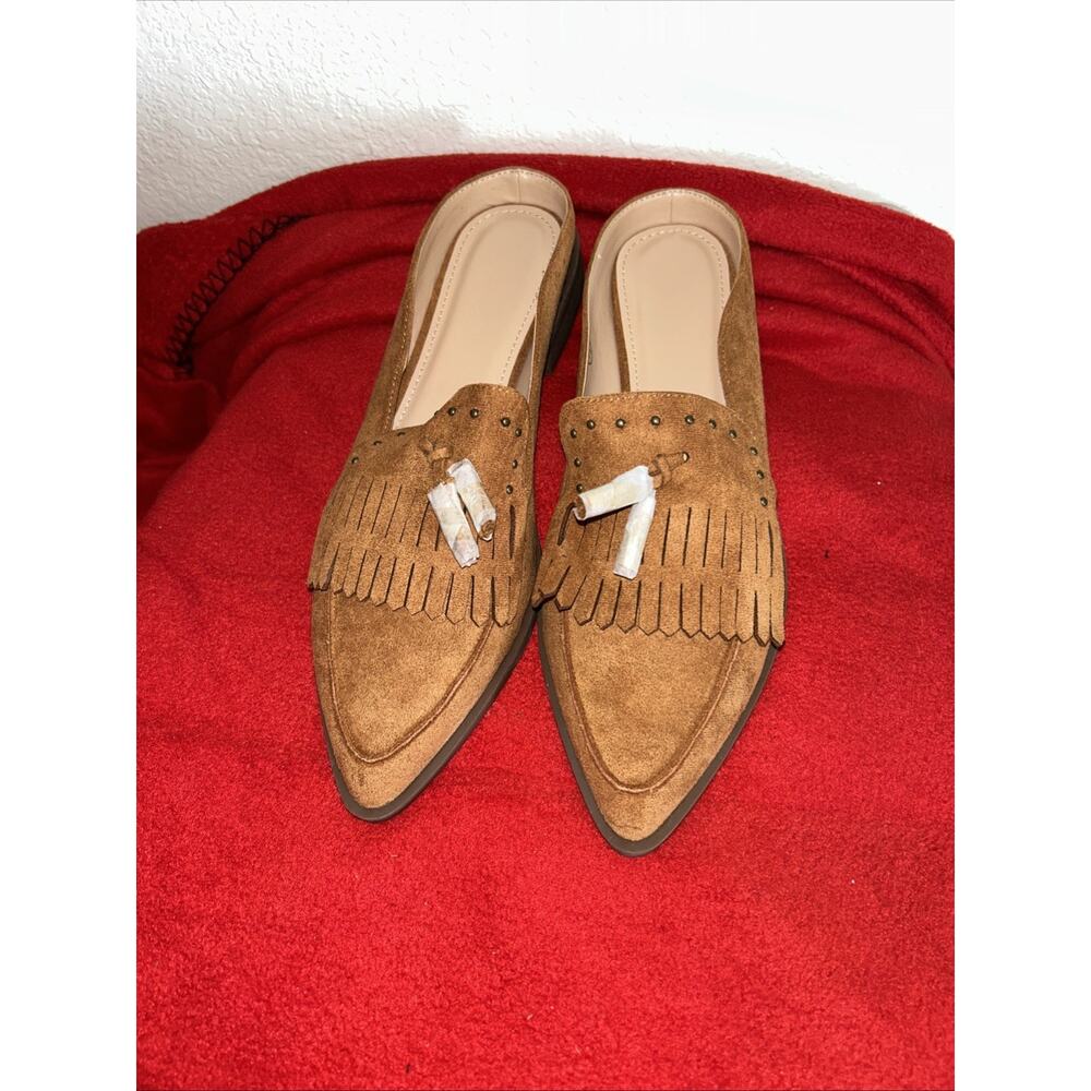 NIB LAICIGO Women’s Loafer Shoes Mules Pointed Toe Flat Tassel Slide Smoking 7.5